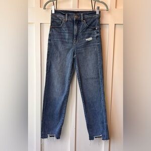 Express Mom Jean Women Size 0 Super High Rise Distressed Ankle Short Raw Hem Y2K